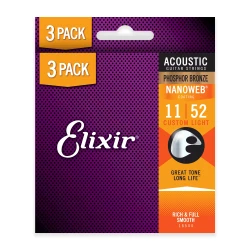 Elixir Phosphor Bronze Nanoweb 3-pack (11-52) - struny do gitary akustustycznej 3-pack