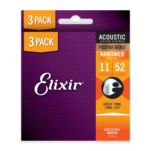 Elixir Phosphor Bronze Nanoweb 3-pack (11-52) - struny do gitary akustustycznej 3-pack