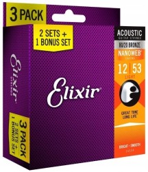 Elixir Nanoweb Bronze (12-53) - struny do gitary akustycznej 3Pack